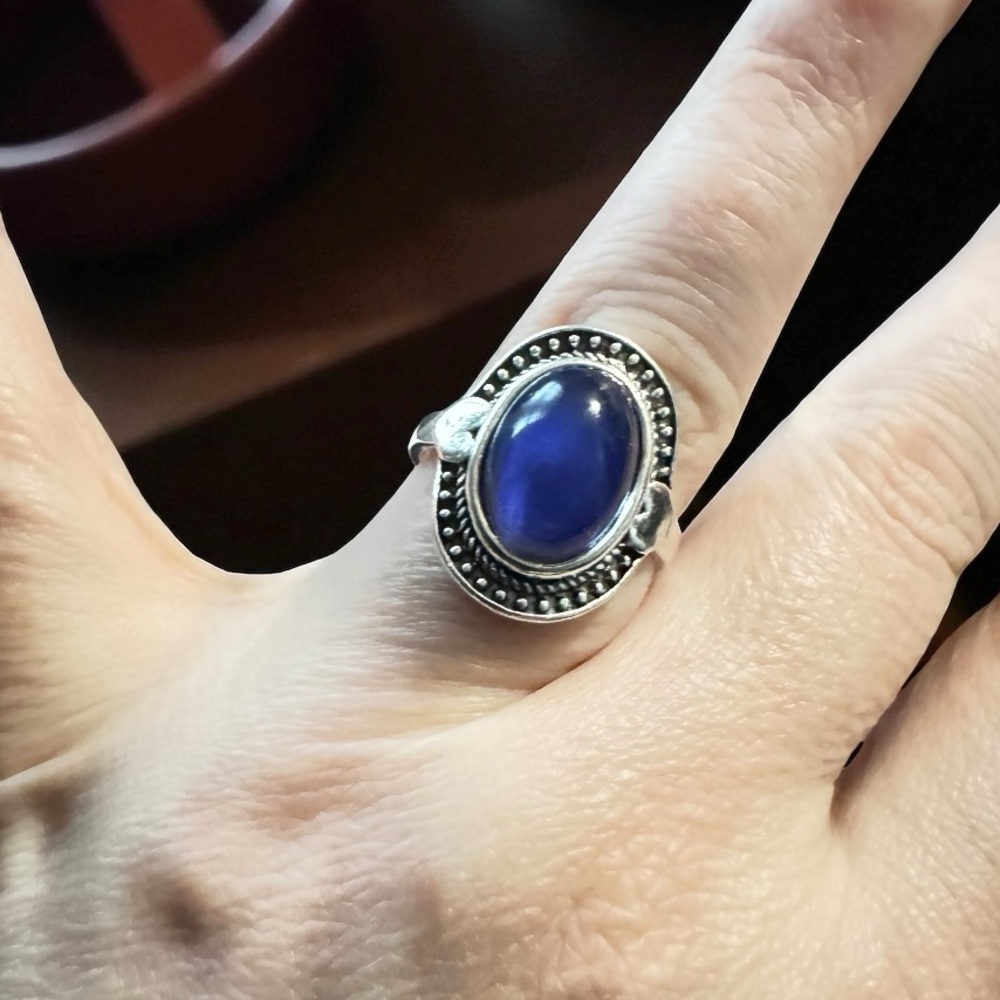 💚 Silver Tone Mood Ring w/ Hearts – Color Changing Stone Size 9.25